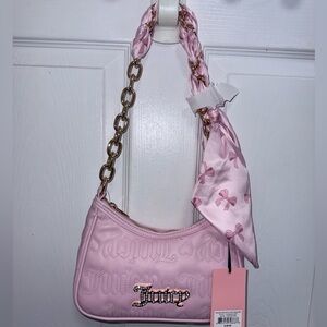 NWT Juicy Couture With A Twist Shoulder Bag in Pink With Scarf, Gold Accessories